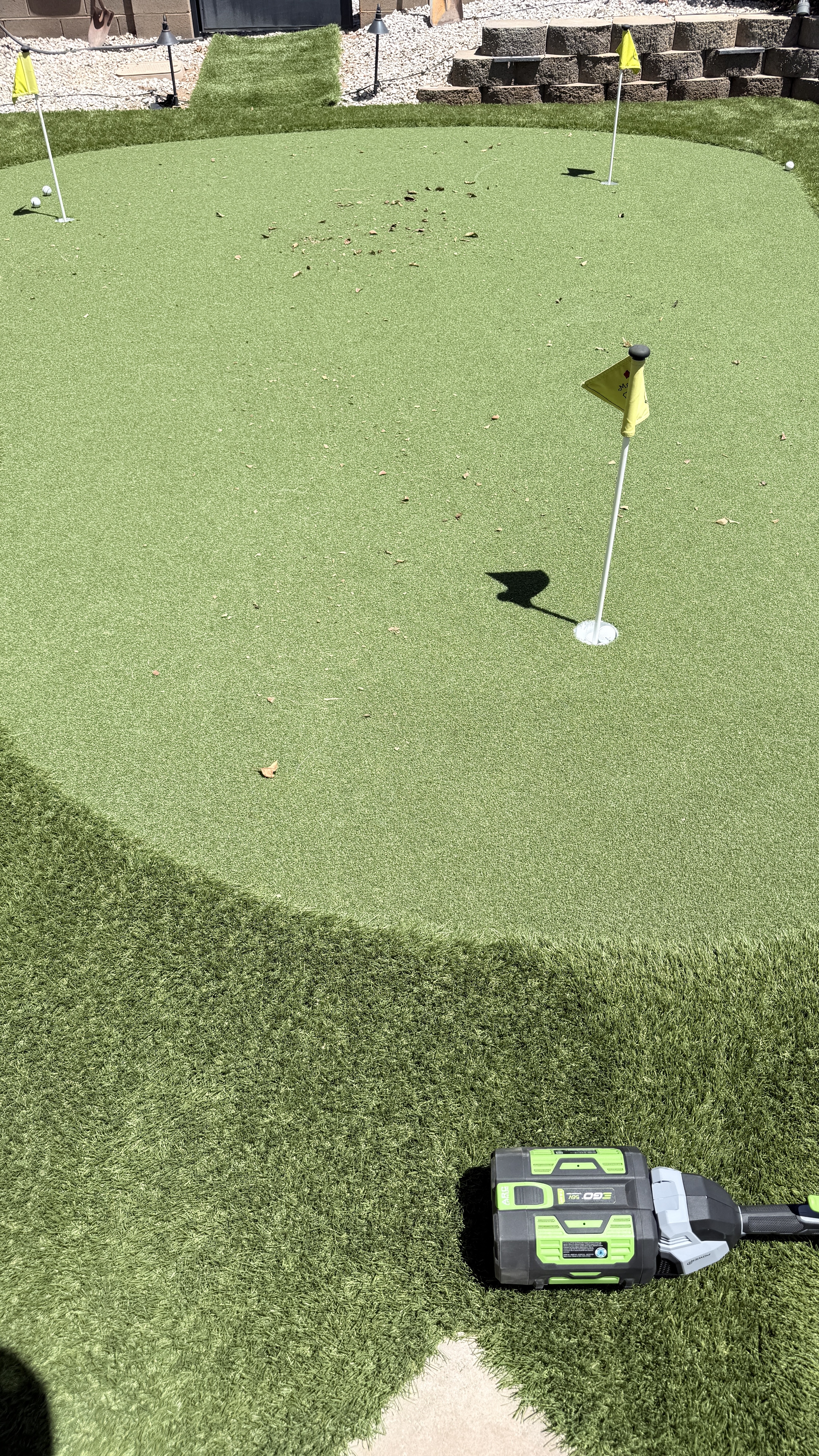 Before: putting green with debris