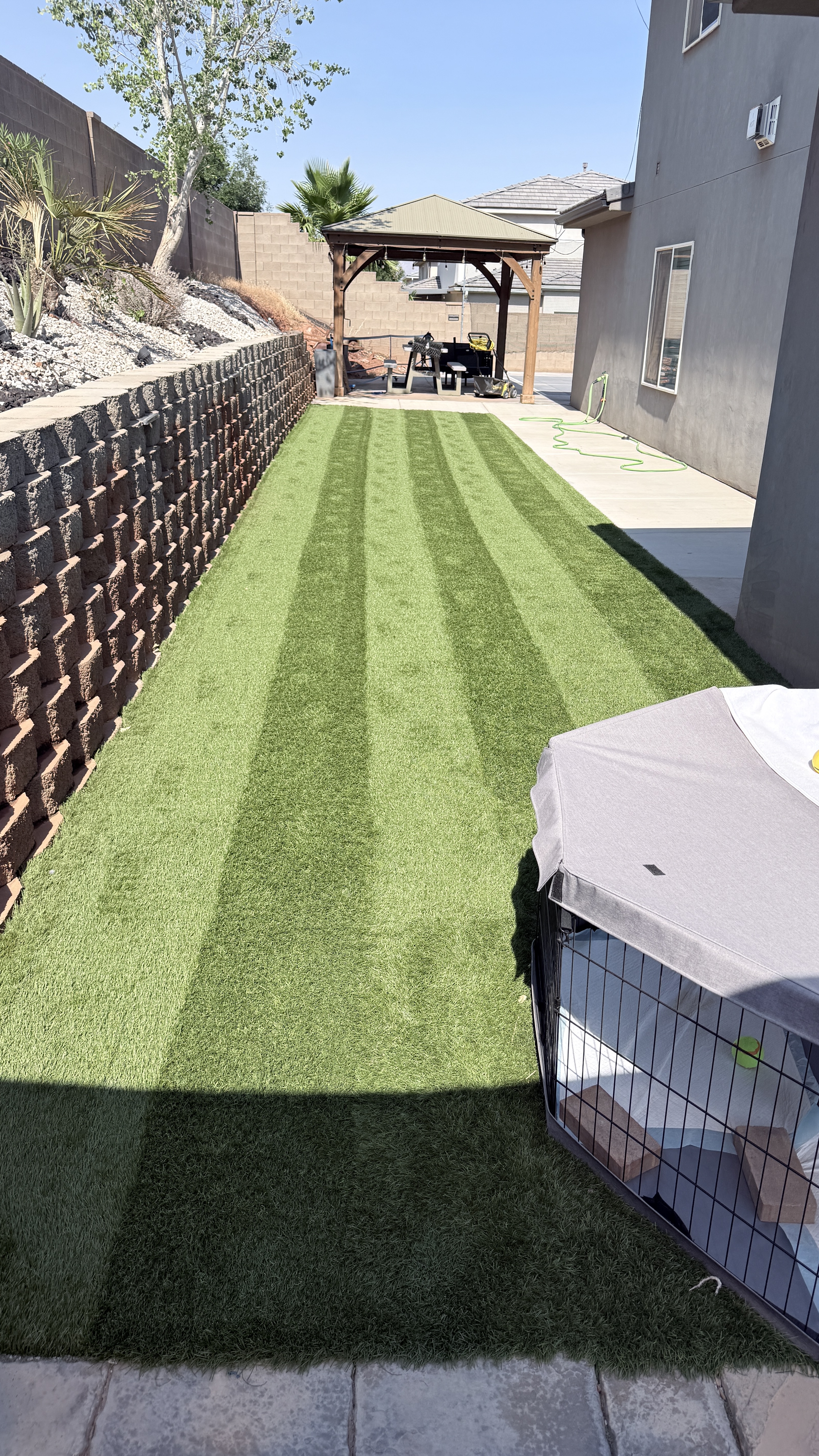 After: turf brushed with visible stripes
